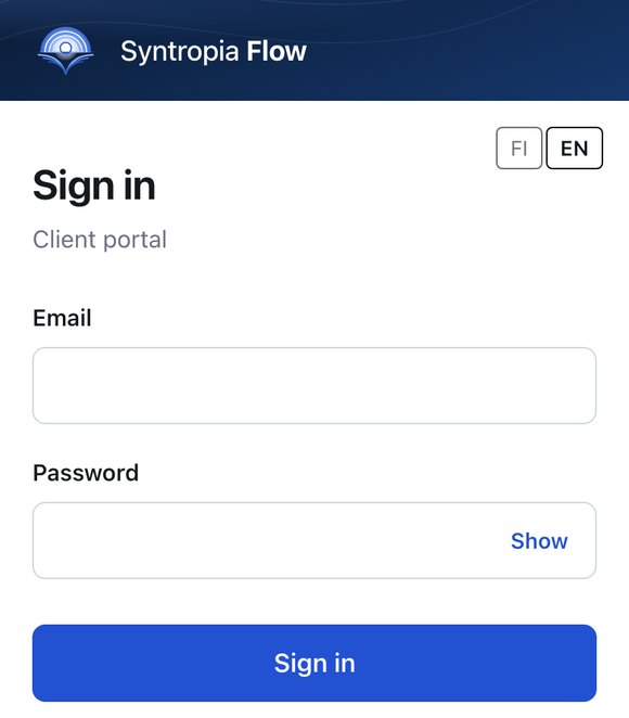The document portal sign-in page: email, password and a Sign in button.